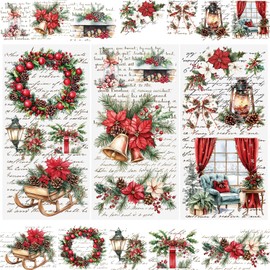 WANDIC 3 Sheets Christmas Berries Rub on Transfer Stickers,Wreath Window Decals Berries Scrapbook Stickers Red Flower Cup Decals Decoupage Paper for Furniture,15 * 30cm