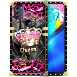 DAIZAG Compatible with Moto G Pure Case,Fully Protected Reinforced Corners Golden Edge Design Soft TPU Silicone Case for Moto G Pure 6.5inch for Women-Leopard Gold Diamond Queen