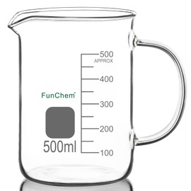 FunChem Glass Beaker with Handle, 500 ml Borosilicate Glass Clear Graduated Low Form Griffin Beaker with Pouring Spout