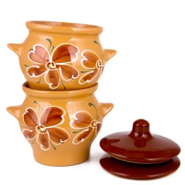 Stoneware Ramekin (Set of 2) - Clay Pots for Cooking (Beige)