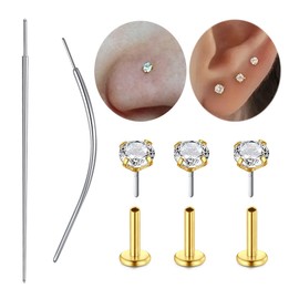 QWALIT 20g Piercing Taper Piercing Changing Tool 20 Gauge Threadless Nose Stud Flat Back Nose Studs Flatback Cartilage Earring Threadless Flat Back Earrings Push in Nose Rings with Backs