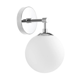 White Glass Ball E26 Wall Sconces Indoor Bedroom Wall Mounted Bedside Lamp Modern Wall Lamp for Home Bathroom HotelBody color: Chrome, Lamp Power(W): 100, Lamp Sizes: Small