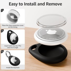 MOLOPPO Airtag Holder Air Tag Case with Keychain, Waterproof TPU Shell Protective Case with All Metal Keychain Stainless Steel Key Ring Clip, Airtag Accessories for GPS Item Finder Tracker,Black+White