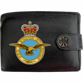 Klassek RAF Badge Image Men Wallet Real Leather Cap Badge Emblem Military Crest Insignia RFID Blocking with Coin Pocket and Metal Gift Box
