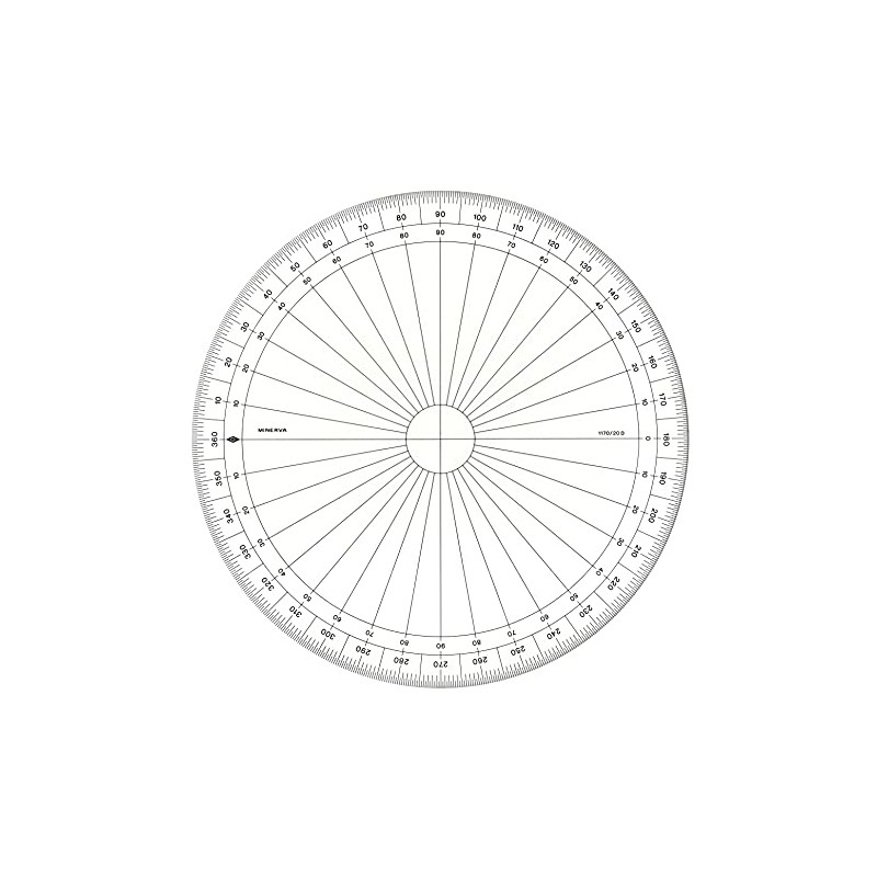 MINERVA Full Circle Protractor, Degree 360°, 20 cm, Transparent