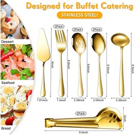 U-HOOME Stainless Steel Catering Serving Utensils, 10 Pcs with Large Cooking Utensil Serving Spoon,Slotted Spoons,Serving Forks,Soup Ladle,Serving Tongs, for Parties,Kitchen,Buffet (Gold)