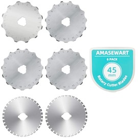 AMASEWART 45mm Crochet Edge Rotary Cutter Blades, Skip Stitch Rotary Blades Fits Fiskars Olfa, Perforating Rotary Replacement Blade, Pack of 6