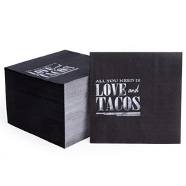 Wedding Napkins Disposable 100 PCS, Gold Foil All You Need is Love and Tacos Paper Cocktail Napkins for Wedding Dinner Party, 3-Ply, Black