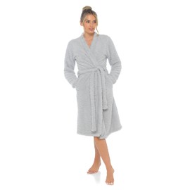 Womens Luxury Teddy Bear Fleece Long Cardigan Robe + Belt Ladies Dressing Gown Grey S/UK 8-10