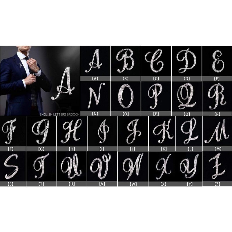 LiaSun 26 Letters Brooches Silver Plated Metal Broaches Pins-Clear Crystal