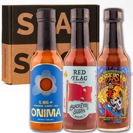 Hot Ones Season 24 Heat Pack, Hot Sauces Gift Pack With Onima (IL MIG+), Black-Eyed Susan (Red Flag), High River Sauces (Peppers Up!), Made With All Natural Ingredients, 5 fl oz Bottles (3-Pack)