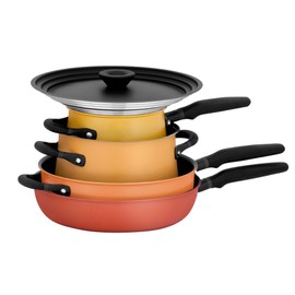 Meyer 6 Piece Stacking Essential Set with Universal Lids , Hard Anodized Non Stick and Stainless Steel Pots and Pans, Induction Compatible, Dishwasher Safe, Oven Safe, Spark Edition, Accent Series