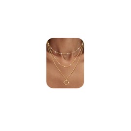 FIOROYAL Gold Women's Multilayer Necklace with 14K Gold Plated Choker Chain Cross Chain Gold Butterfly Bows Round Pendant Chain for Women Girls, copper
