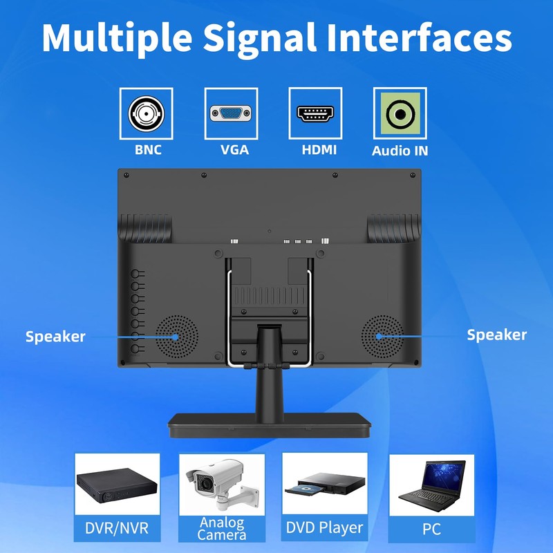 Jexiop 12.5 inch Security Monitor,Small Monitor with Speaker,Remote Control/HDMI/VGA/BNC/RCA Interfaces