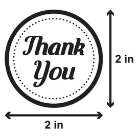 Thank You 2" Round Labels Stickers for Wedding, Birthday, Event, Thanks Envelope, Gift Box (Black White / 300 Labels per roll / 1 roll)