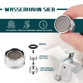 Tap Strainer Set, 6 Pieces Aerator M24 with 6 Seals and Chrome-Plated Mixing Nozzle Wrench, Splash-proof Aerators for Taps, Tap Strainer for Kitchen, Bath Room