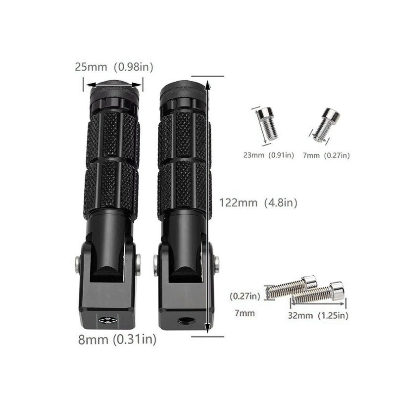 1 Pair Universal Motorcycle Footrests Rear Set Footpegs with 8mm