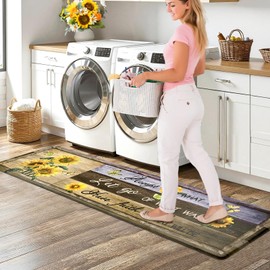 Likiyol Kitchen Mats for Floor Sunflower Kitchen Rugs Anti Fatigue Farmhouse Floral Non Slip Kitchen Rugs and Mats Washable Kitchen Floor Mat for Home, Sink, 18'' x 60''