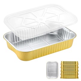 FUERKEEM 40 Pack 3 LB Gold Aluminum Foil Pans with Lids, 8.7"×6.6"×2.5" Heavy Duty Aluminum Foil Baking Pans, Tin Foil Food Container for Baking, Heating, Cooking, Roasting, Meal Prep, Freezer