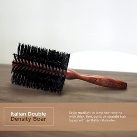 Spornette Cepillo de pelo redondo italiano de 3 pulgadas (#955-XL) – Cepillo redondo de cerdas de jabalí de doble densidad con mango de madera para se