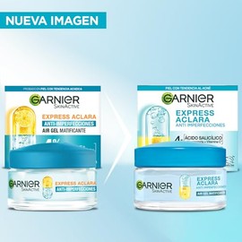 Garnier Express Aclara Anti Imperfecciones Gel Matificante con Ácido Salicílico, Vitamina C y Niacinamida para Piel Mixta a Grasa, Hidratante Facial, 