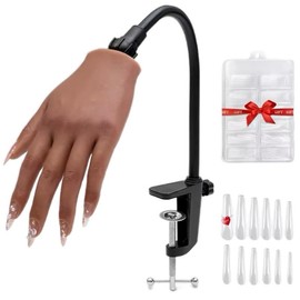 Realistic Silicone Nail Practice Hand - Life-Like Model for Acrylic, Gel & Dip Powder Nails Practice - Durable Silicone Tool for Nail Techs - Color: Dark, Practice Hand Side: Right