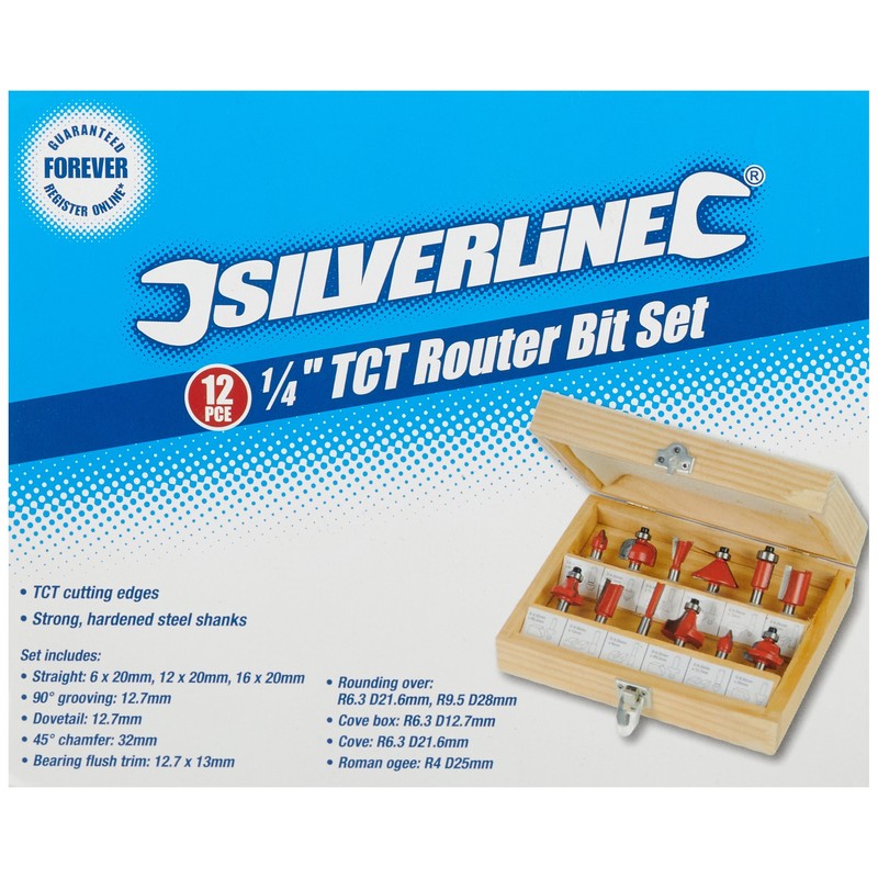 Silverline 792084 1/4" TCT Router Bit Set 12pce 1/4"