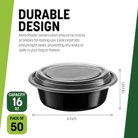 50 Pack 16Oz Round Plastic Meal Prep Food Containers, Takeaway Containers With Lids Microwave Food Storage Dishwasher Safe Freezer Storage Boxes with Lids
