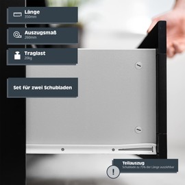 HELPMATE Roller Slide Guides 350 mm 2 Pairs Set of 4 Rail Drawer Runners Drawer Slide Rail System Drawer Partial Extension White Includes Fixing Material