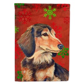 Caroline's Treasures LH9346GF Dachshund Red and Green Snowflakes Holiday Christmas Garden Flag Mailbox Flag Decorative Yard Flag Banner Outside Patio Artwork Yard Flower Beds, Garden Size, Multicolor