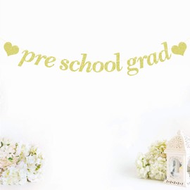 Gold Glitter Preschool Grad Banner - Congrats Grad Banner - 2025 Graduation Decorations, Kindergarten Graduate Party Decoration Supplies