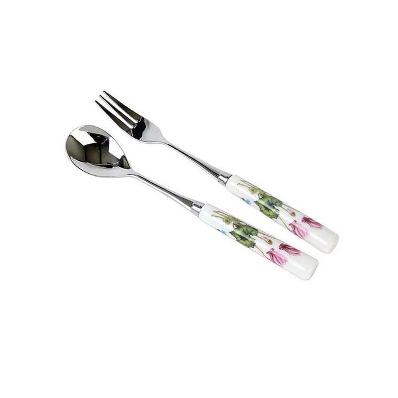 Wildflower Pleated Water Basin (Large) + Ceramic Teaspoon/Fork 9 Pieces