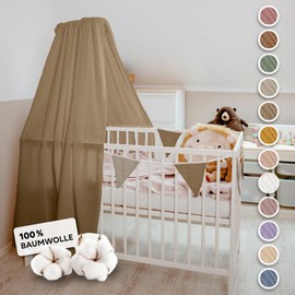 lilimaus Bed Canopy for Baby Bed, Beige – Made of 100% Cotton Muslin Handmade – Girls and Boys Canopy Bed Curtains as Children's Room and Baby Room Decoration – Baby Bed Curtain