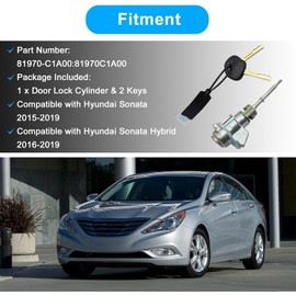 XQSMWF Front Door Lock Cylinder Set Kit with 2 Keys,Compatible with Hyundai Sonata 2015-2019 Compatible with Hybrid 2016-2019# 81970-C1A00 81970C1A00