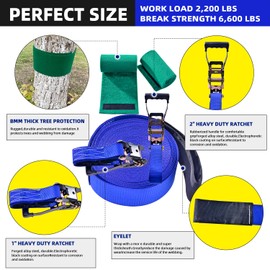 Slackline Kit for Kids and Adults, Obstacle Course for Kids Backyard, 40 ft Balance Rope with 7 Adjustable Obstacles - Outdoor Slackline Kit Playset Equipment for Girls & Boys with Carry Bag (Blue)