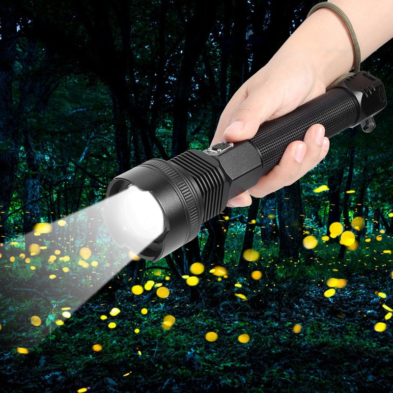 XHP70 Super Bright Telescopic Zoom Waterproof Outdoor Portable Flashlight USB