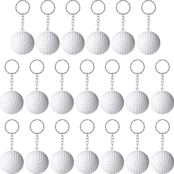 Blulu 20 Pack White Golf Ball Keychains for Party Favors, School Carnival Reward, Party Bag Gift Fillers (Golf Ball Keychains, 20 Pack)