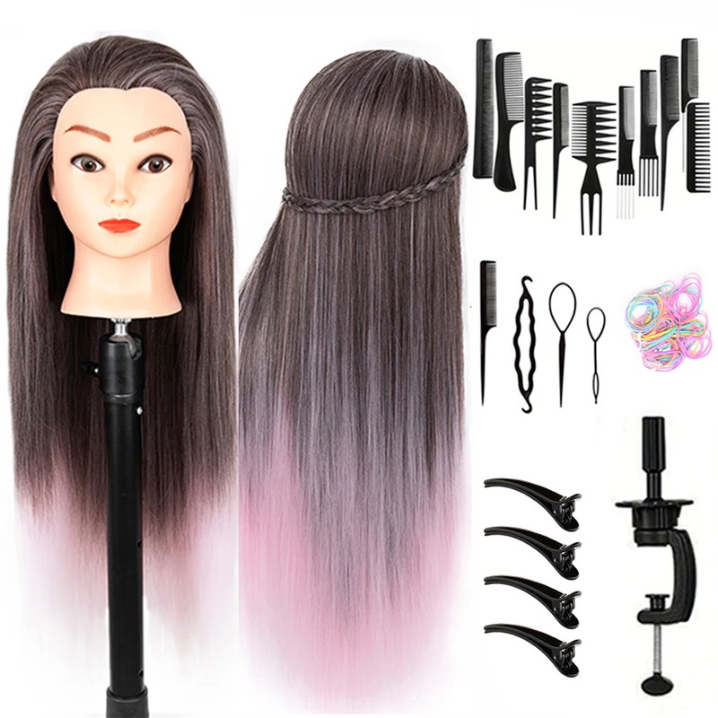 24-Inch Hairdressing Mannequin Head with Synthetic Fiber Hair – Styling,
