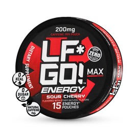 LF*GO! Energy Pouches | Caffeine Pouches | 6 Essential Vitamins and Minerals | 200 mg Natural Caffeine | 0 Calories | 0 Sugar | 15 Pouches Per Can | (1 Pack - Sour Cherry)