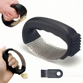 2024 New Garlic Press Rocker, Upgraded Stainless Steel Garlic Presser, Portable Garlic mincer, Garlic Crusher for The Home Kitchen, Garlic Smasher Press with Cleaning Brush