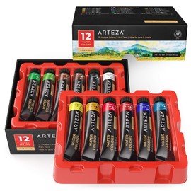 ARTEZA Watercolor Paint, Set of 12 Colors/Tubes, 12 x 12ml/0.4 oz W/Storage Box, Rich Pigments, Vibrant and Non Toxic Paints