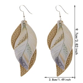 ANXIN boho unique Leather Earrings 2 Layered Lightweight Faux Leather Leaf Earrings Layered Design Drop Earrings Gift for Women (GOLD Faux Leather Leaf Earrings)
