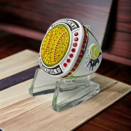 Legacy Rings 1 or 12 Pack Softball Baseball Championship Trophy Ring Tournament Champions or Finalists Green (Green, 12, 10)