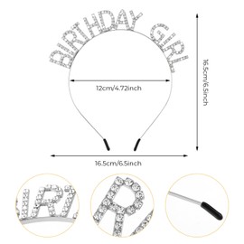 Jeffdad Birthday Crowns Girl Headband, Happy Birthday Girl Sash Bling Rhinestone Hair Band Princess Queen Sweet Tiara for Women Girl Birthday Party Christmas Decorations(Silver)