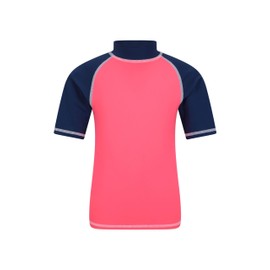 Mountain Warehouse Short-Sleeved Swimming Shirt for Kids SPF50+ Swimming Shirt with Flat Stitching, Rash Guard for Boys & Girls For Swimming & Under a Wetsuit - Bright pink