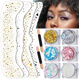 FANDAMEI Face Glitter, 6 Colors Face Glitter Gel+ 4PCS Glitter Freckles Face. Body Glitter Gel, Hair Glitter, Face Glitter Makeup. Glitter Face Speckles, Makeup Patches. Body Face Glitter