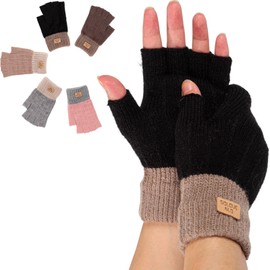 Winter Fingerless Gloves for Women Ladies Soft Warm Knit Half Fingers Mittens Thermal Fingerless Gloves for Running Ski (Black)