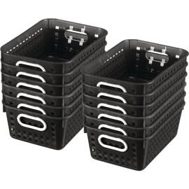 Really Good Stuff Medium Plastic Book Baskets, 11" by 7?" by 4?" - 12 Pack, Black | Versatile Storage Solution for Classroom, Home and Office l Toy Storage, Multi-Purpose Organizer Basket