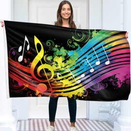 Music Flag - Large Funny Flag - Double-Sided Print - 110D Polyester - Double Stitching - 2 Brass Eyelets, Large 90 x 150 cm (5 x 3 Feet)