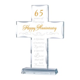 YWHL 65th Wedding Anniversary Cross Gifts for Parents Grandparents, 65th Anniversary Party Decoration, 65 Years of Marriage Glass Cross Keepsake for Couple